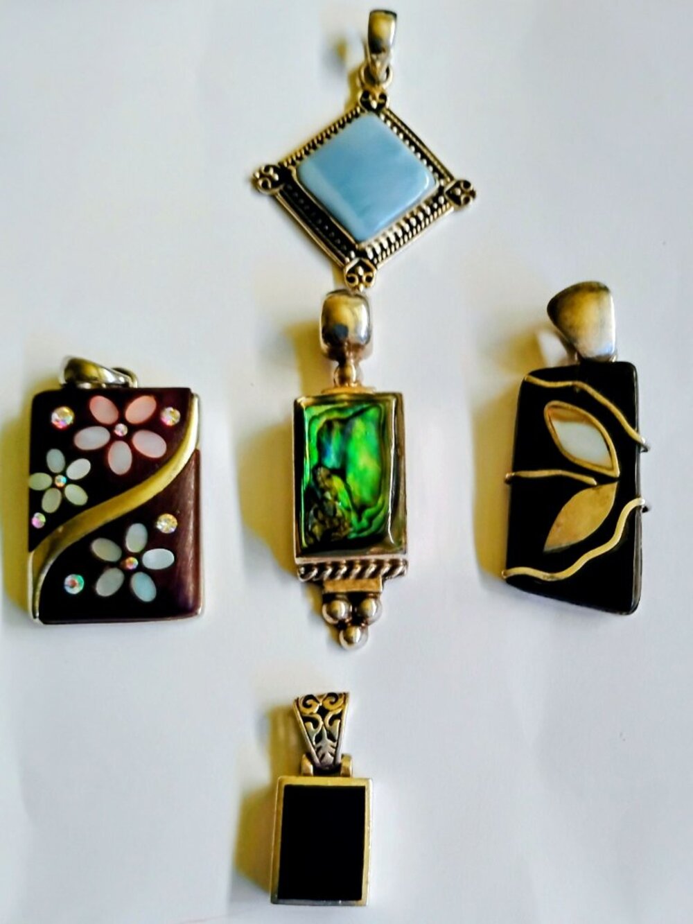 Women's Pendant Lot Sterling and Onyx, Mother of Pearl